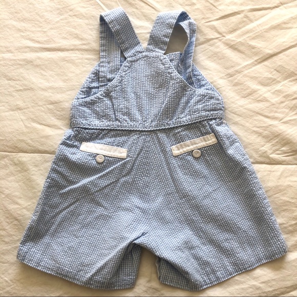 Blue white seersucker shortall adjustable overall - Picture 3 of 5